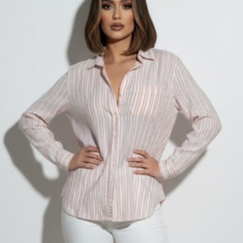 100% Cotton Grayson Striped Shirt Large Button Up White Pastel Casual Boxy